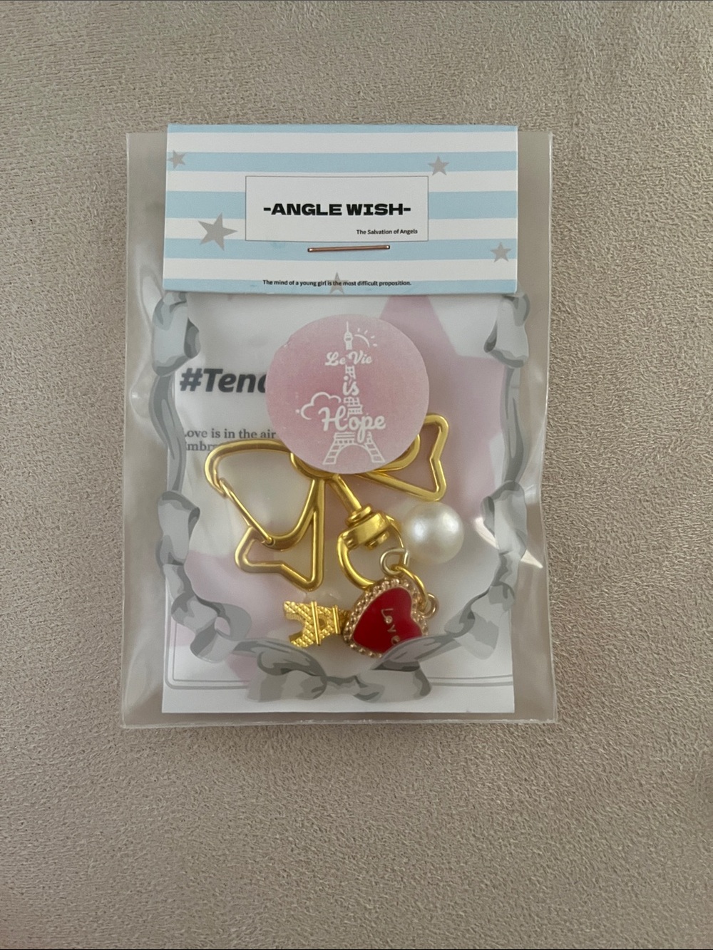 Bow Eiffel Tower Red Love Heart and Pearl Matte Gold Bag Charm